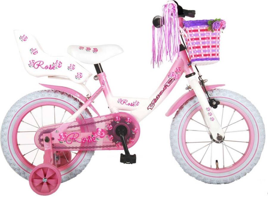 Volare Rose Kinderfiets Meisjes 14 inch Roze Wit 95% afgemonteerd