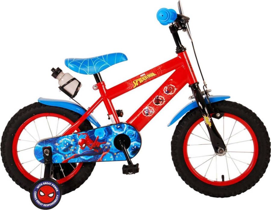 Volare Spider-Man Kinderfiets Jongens 14 inch Rood Blauw Met bidonhouder