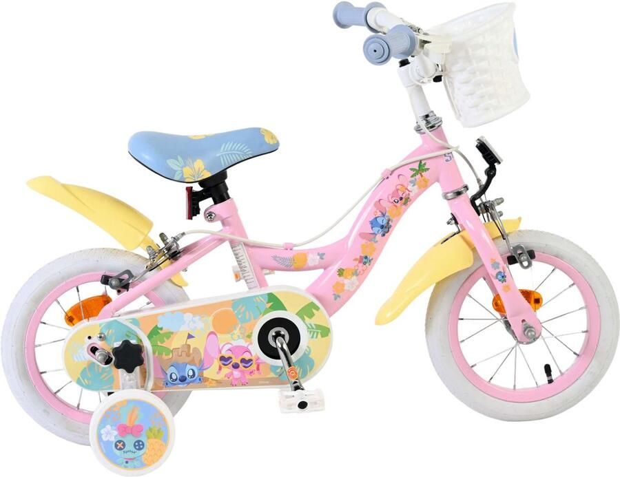 Volare Disney Stitch Kinderfiets Meisjes 12 inch Twee handremmen Crème Koraal Blauw