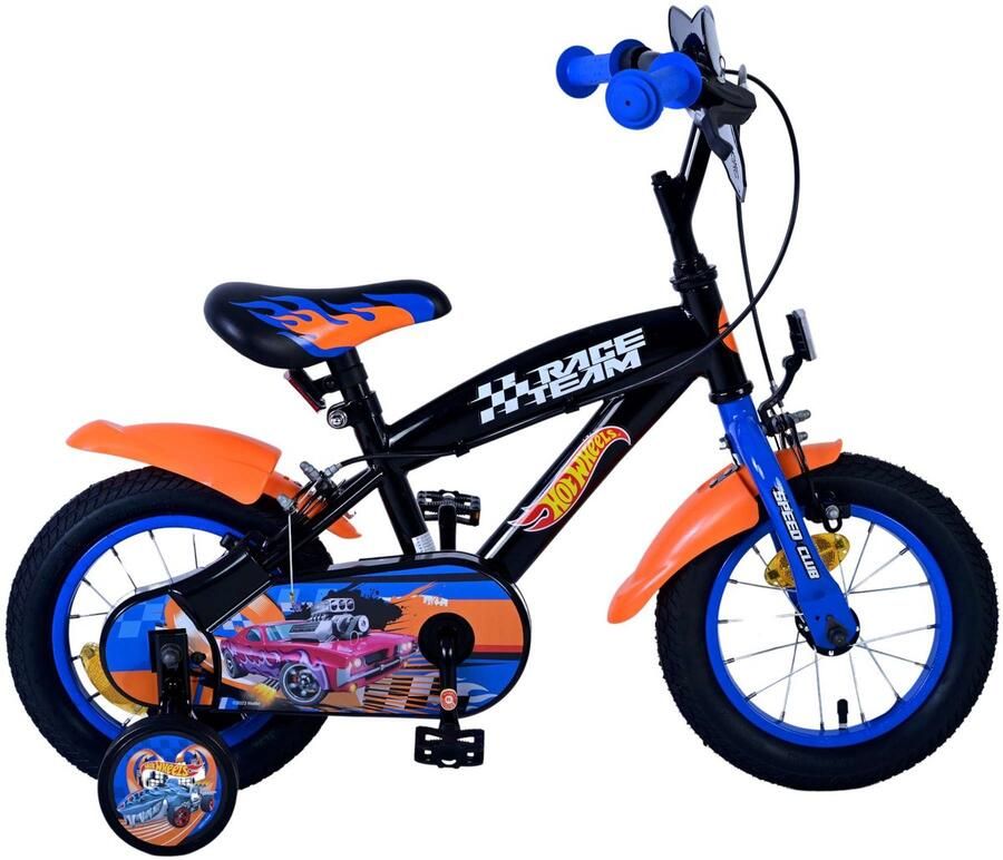 Volare Hot Wheels Kinderfiets Jongens 12 inch Zwart Oranje Blauw Twee handremmen