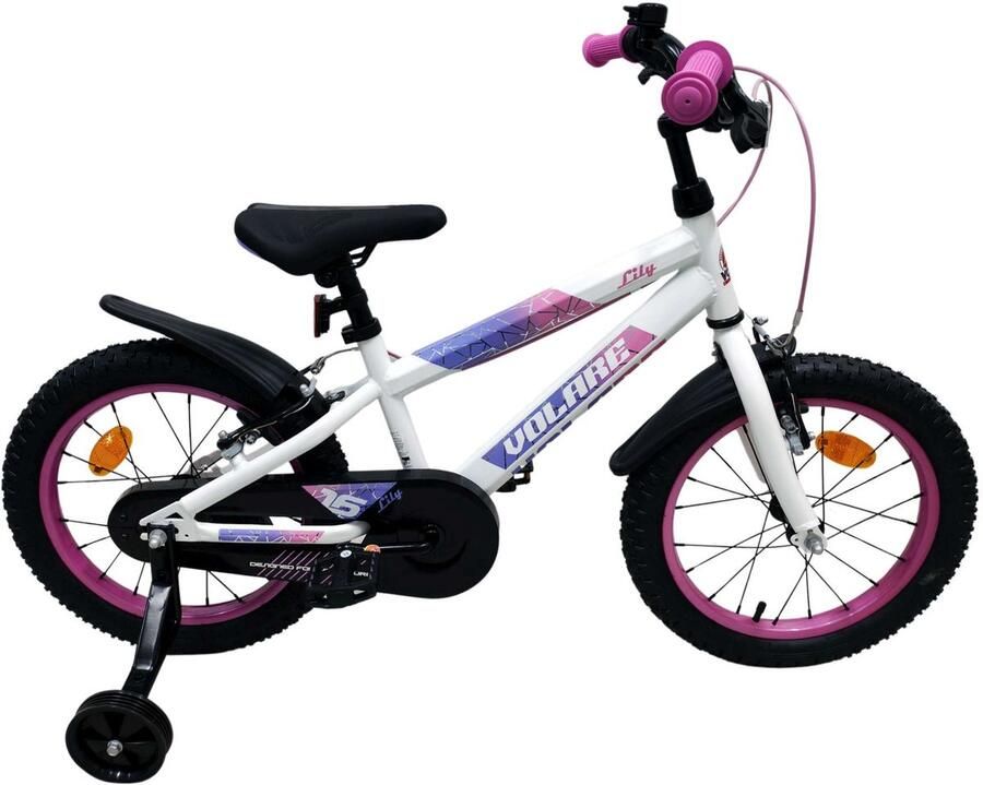 Volare Lily Kinderfiets Meisjes 16 inch Wit Roze Paars Twee Handremmen