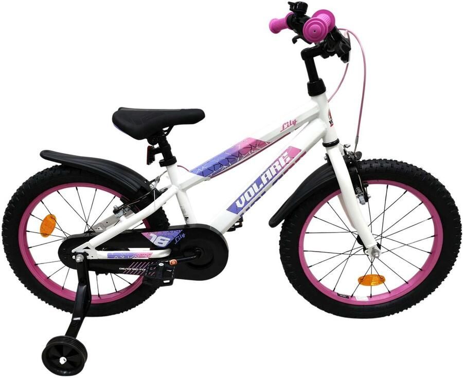 Volare Lily Kinderfiets Meisjes 18 inch Wit Roze Paars Twee handremmen