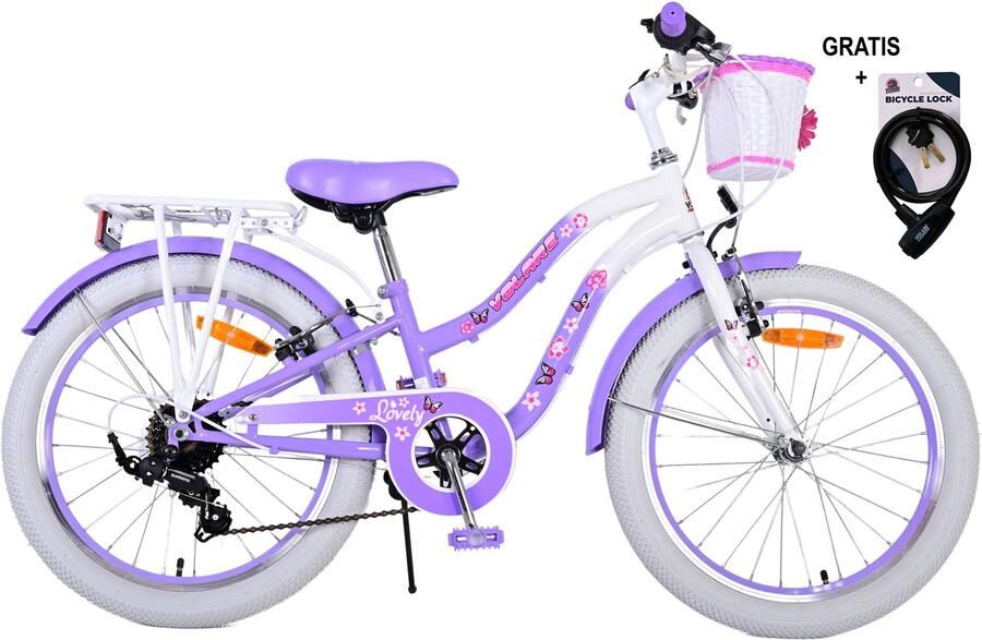 Volare Lovely Kinderfiets Meisjes 20 inch Paars 7 versnellingen Met gratis kabelslot