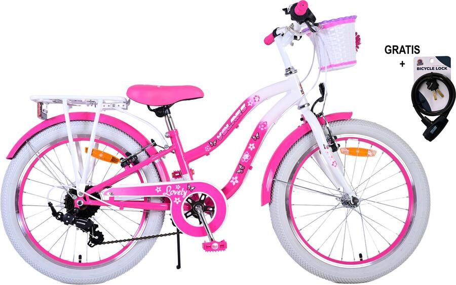 Volare Lovely Kinderfiets Meisjes 20 inch Roze 7 versnellingen Met gratis kabelslot