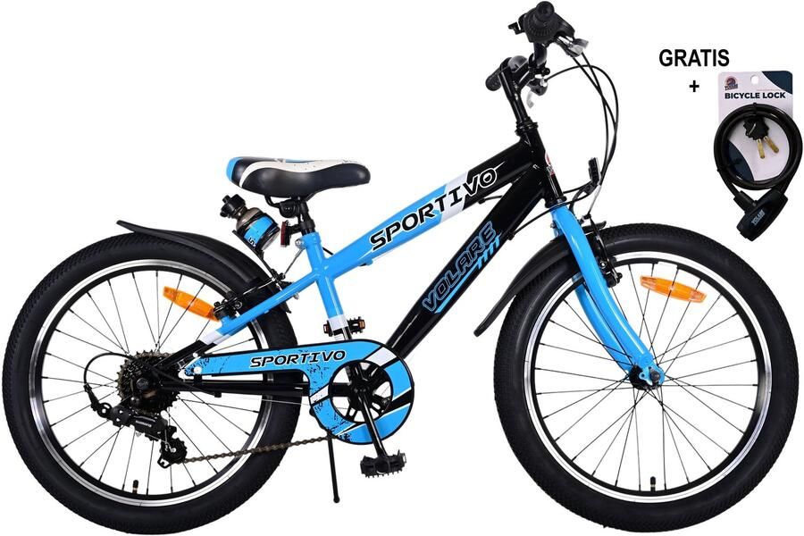 Volare Sportivo Kinderfiets Jongens 20 inch Blauw 7 versnellingen Met gratis kabelslot