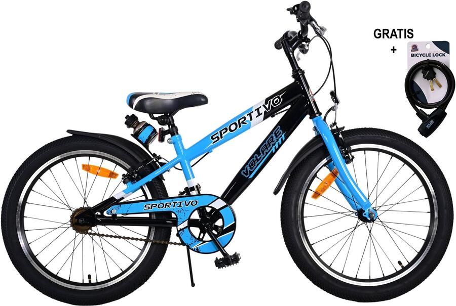 Volare Sportivo Kinderfiets Jongens 20 inch Blauw Twee handremmen Met gratis kabelslot