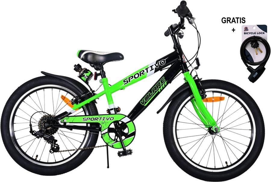 Volare Sportivo Kinderfiets Jongens 20 inch Groen 7 versnellingen Met gratis kabelslot