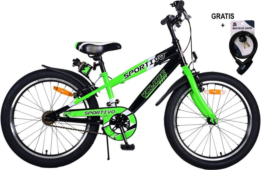 Volare Sportivo Kinderfiets Jongens 20 inch Groen Twee handremmen Met gratis kabelslot