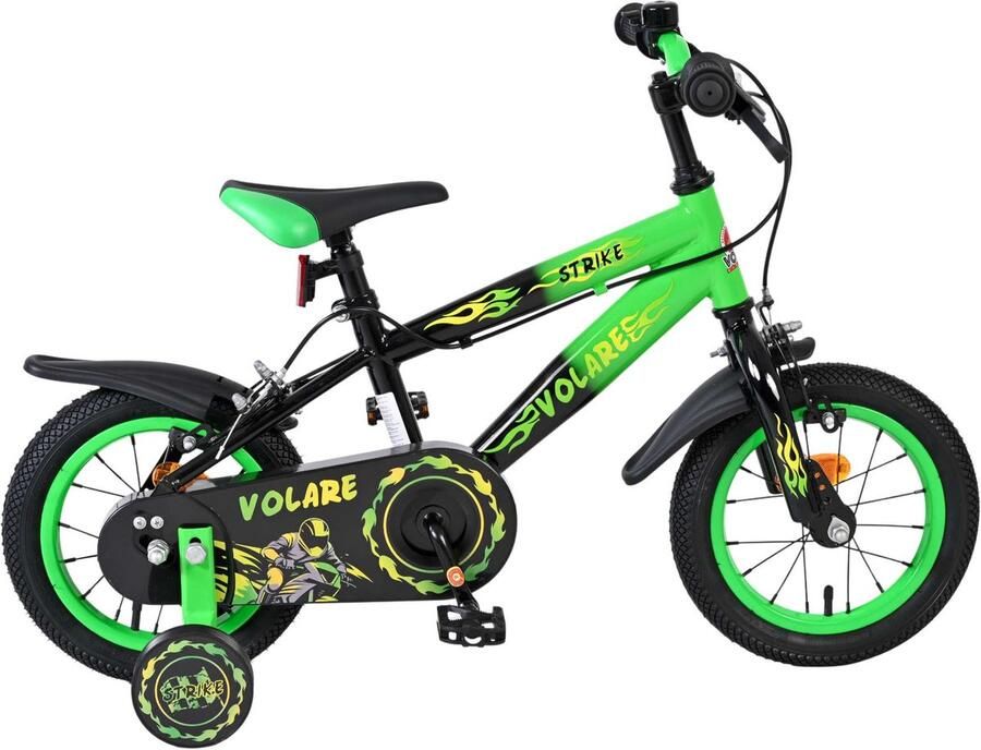 Volare Strike Kinderfiets Jongens 12 inch Zwart Groen Twee Handremmen