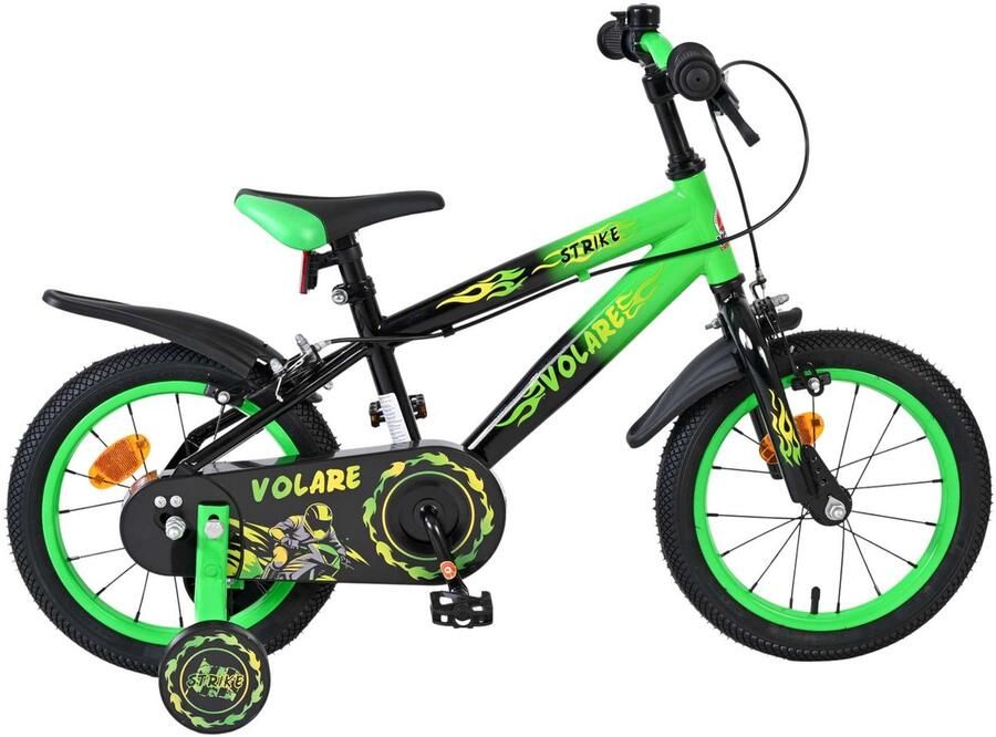 Volare Strike Kinderfiets Jongens 14 inch Zwart Groen Twee handremmen