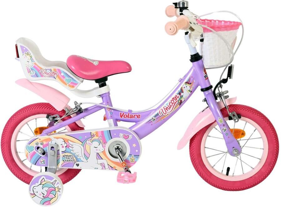 Volare Unicorn Kinderfiets Meisjes 12 inch Paars Twee handremmen
