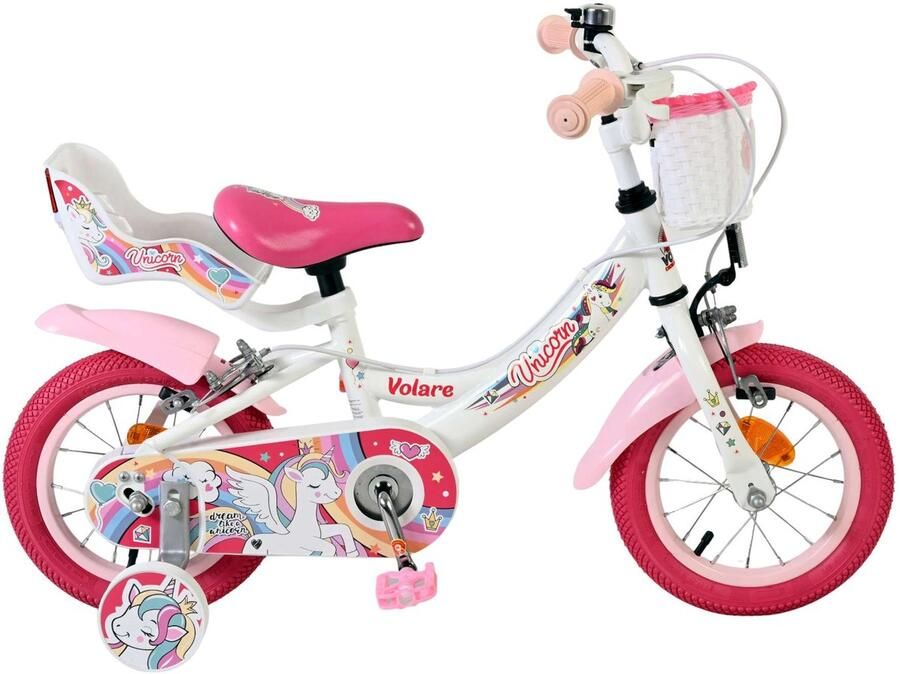 Volare Unicorn Kinderfiets Meisjes 12 inch Wit Twee handremmen