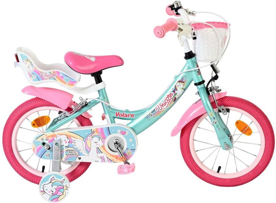 Volare Unicorn Kinderfiets Meisjes 14 inch Groen Twee Handremmen