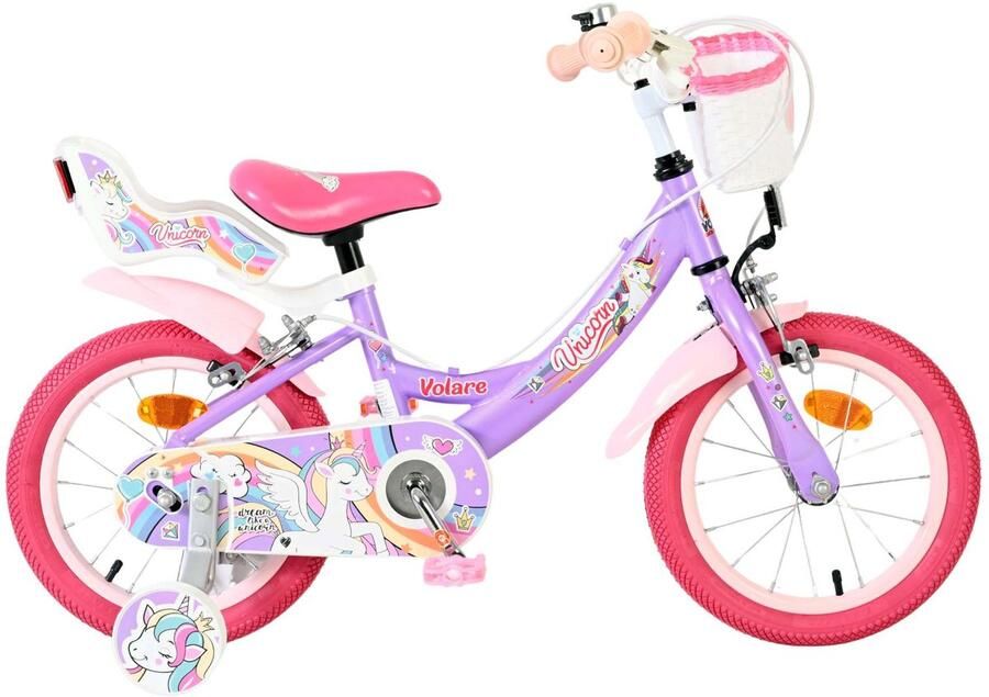 Volare Unicorn Kinderfiets Meisjes 14 inch Paars Twee Handremmen