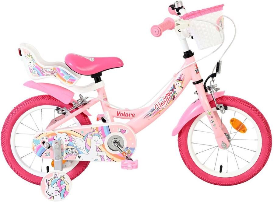 Volare Unicorn Kinderfiets Meisjes 14 inch Roze Twee Handremmen
