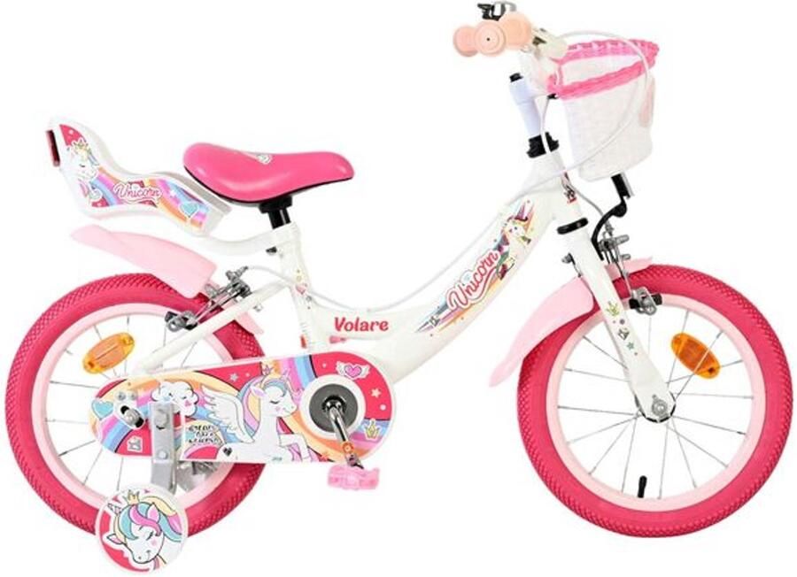 Volare Unicorn Kinderfiets Meisjes 14 inch Wit Twee Handremmen