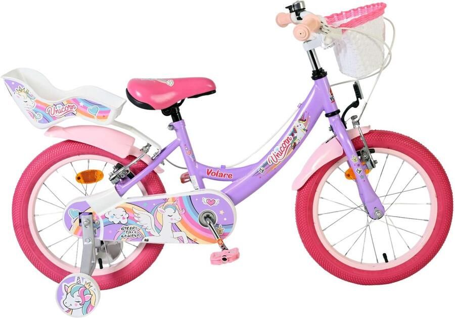 Volare Unicorn Kinderfiets Meisjes 16 inch Paars Twee Handremmen