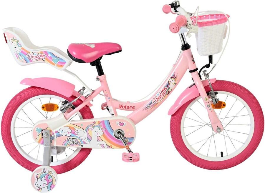 Volare Unicorn Kinderfiets Meisjes 16 inch Roze Twee Handremmen