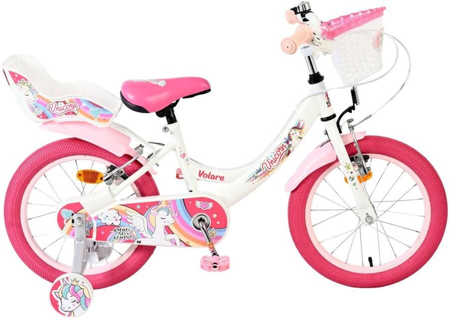 Volare Unicorn Kinderfiets Meisjes 16 inch Wit Twee Handremmen