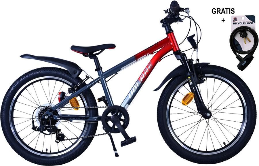 Volare XC Race Kinderfiets 20 inch Rood Grijs 7 versnellingen Met gratis kabelslot