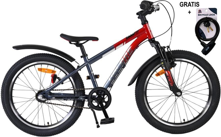 Volare XC Race Kinderfiets 20 inch Rood Grijs Shimano Nexus 3 Met gratis kabelslot