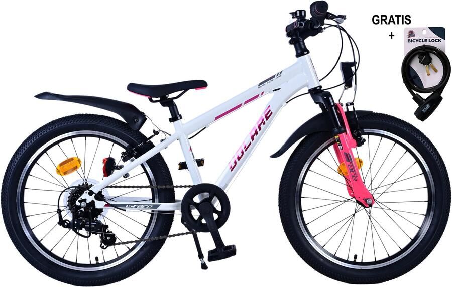 Volare XC Race Kinderfiets 20 inch Wit Roze 7 versnellingen Met gratis kabelslot