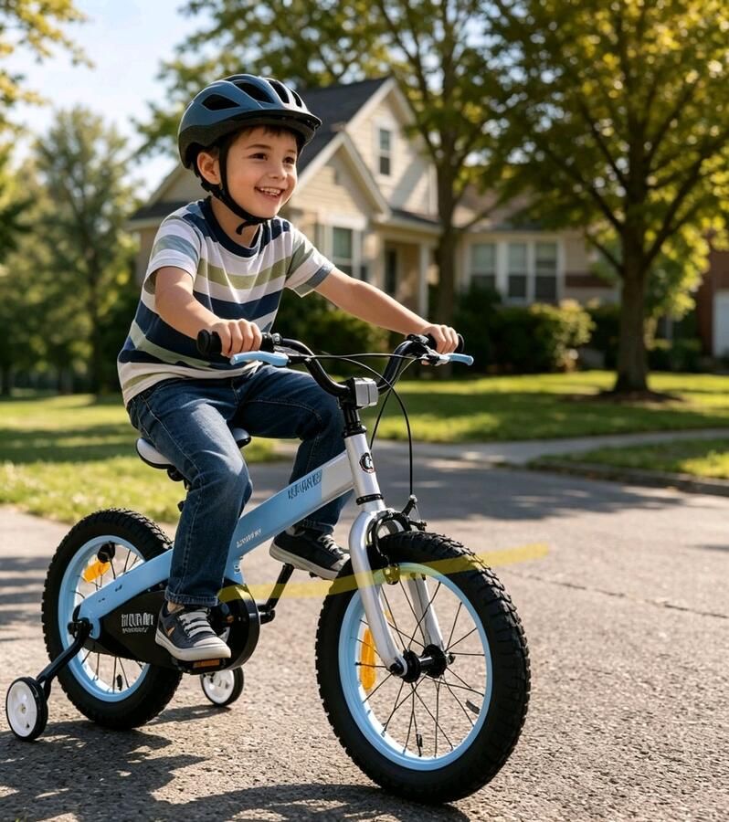 VVBV Kinderfiets 12 14 16 Inch Zijwieltjes Verstelbaar Zadel & Stuur Voor- en Achterrem Reflectoren Blauw