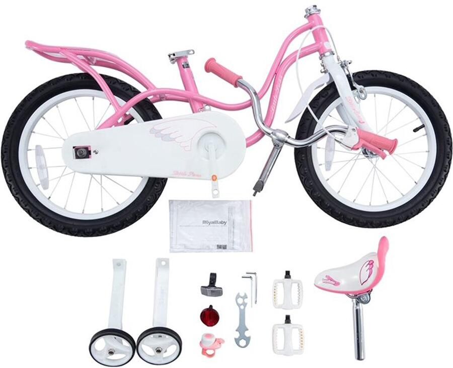 VVBV Kinderfiets Zijwieltjes Verstelbaar Zadel & Stuur Voor- en Achterdrager Stalen Frame Roze Wit