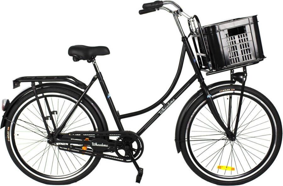 Wheelerz omafiets classic 26 inch matzwart | inclusief voordrager & krat