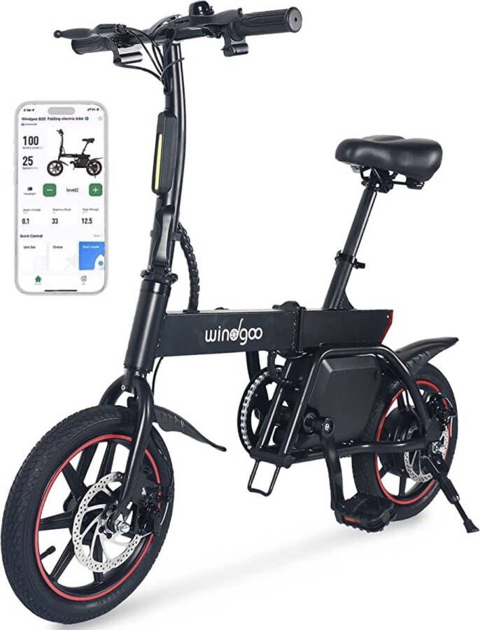 Wind-goo Windgoo B20 V2 Smart E Bike APP IOS Android Elektrische vouwfiets 250W 14 Inch 25 KM H Zwart