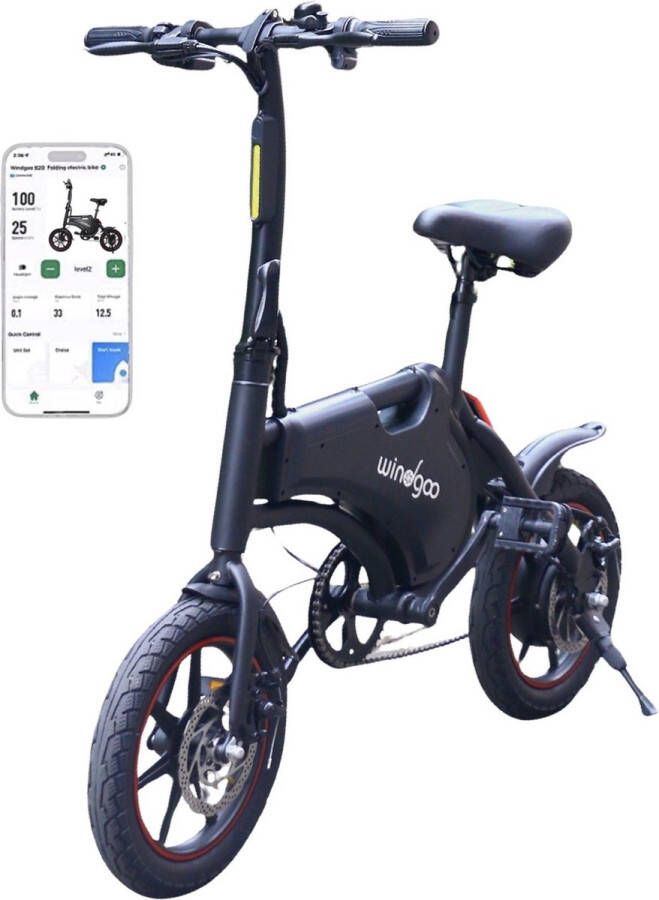 Windgoo B5 Elektrische fiets Vouwfiets E Bike 14 Inch 250W APP Zwart