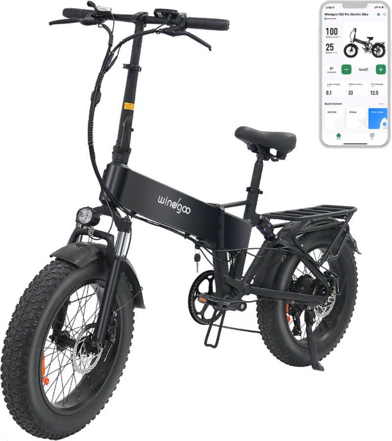 Windgoo F22 Pro Elektrische Vouwfiets – Fatbike – 20 Inch 250W Motor 7 Versnellingen 70 km Actieradius Mechanische Schijfrem Zwart