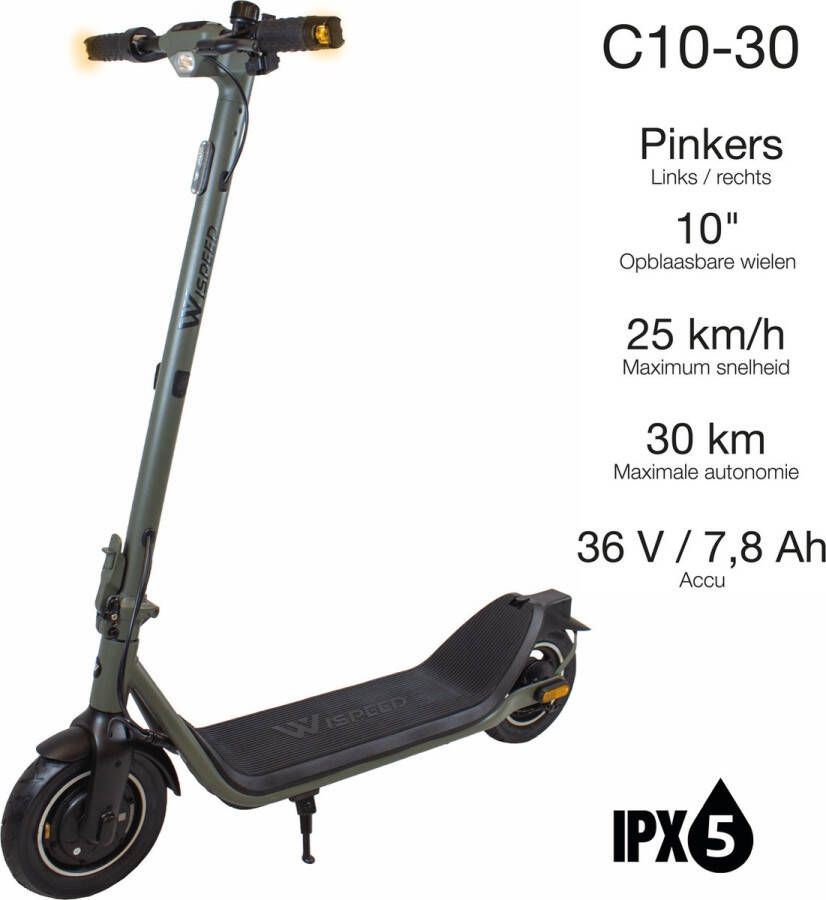 Logicom Wispeed C10-30 Elektrische step Kaki met Krachtige 350W Motor Snelheid tot 25km h Bereik tot 30km