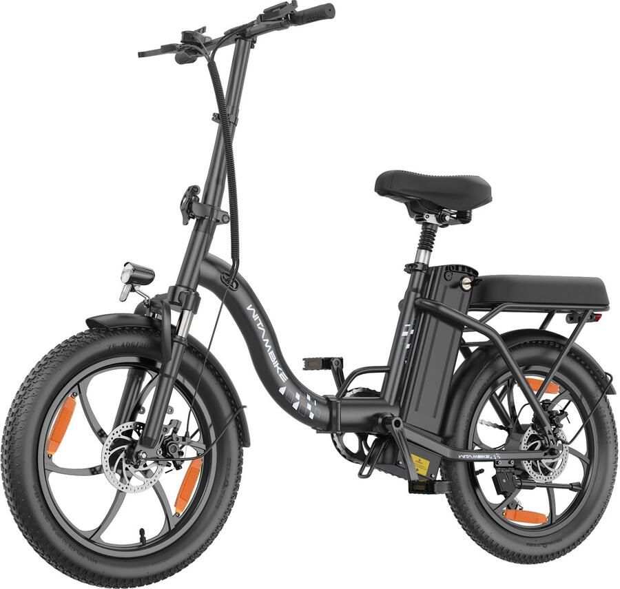 Witambike C16 Opvouwbare Elektrische Fiets – 250W – 48V 16Ah –Tot 100KM Bereik– Shi o 7 Versnellingen – 20×3.0 Inch – Zwart