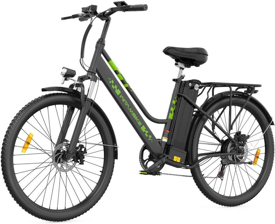 Witambike C26 Elektrische fiets 26 inches Max 25km u 250W motor -Tot 100 km Met Kabelslot，Telefoonhouder，Fietspomp -Zwart