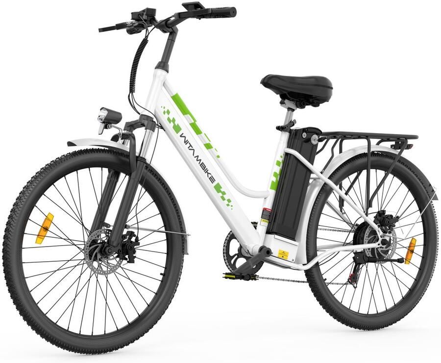 Witambike C26 Elektrische fiets 26 inches Max 25km u 250W motor -Tot 100 km Met Kabelslot，Telefoonhouder，Fietspomp -Wit
