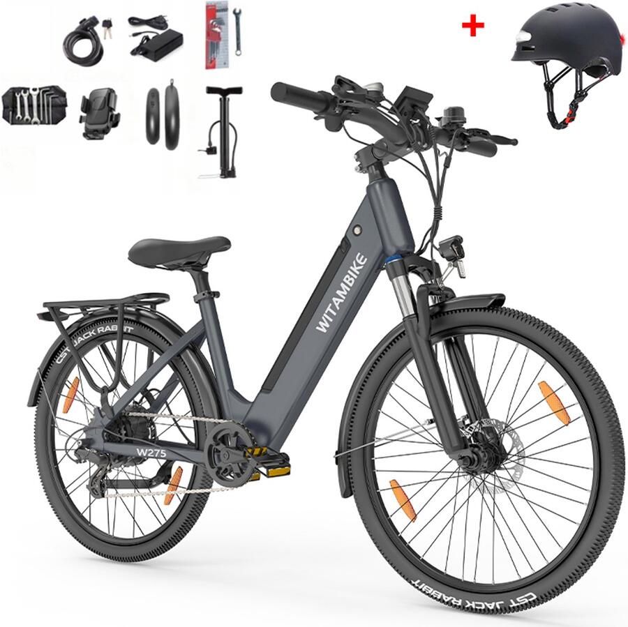 Witambike W275 Elektrische Fiets – 250W – 36V 13Ah – 100KM Actieradius – 27.5” – Shi o 7 Versnellingen – Unisex – Grijs