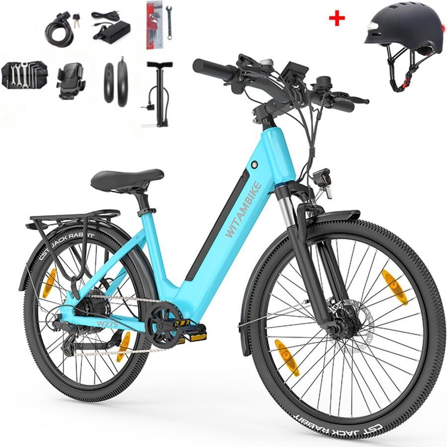 Witambike W275 Elektrische Fiets – 250W – 36V 13Ah – 100KM Actieradius – 27.5” – Shi o 7 Versnellingen – Unisex – Blauw