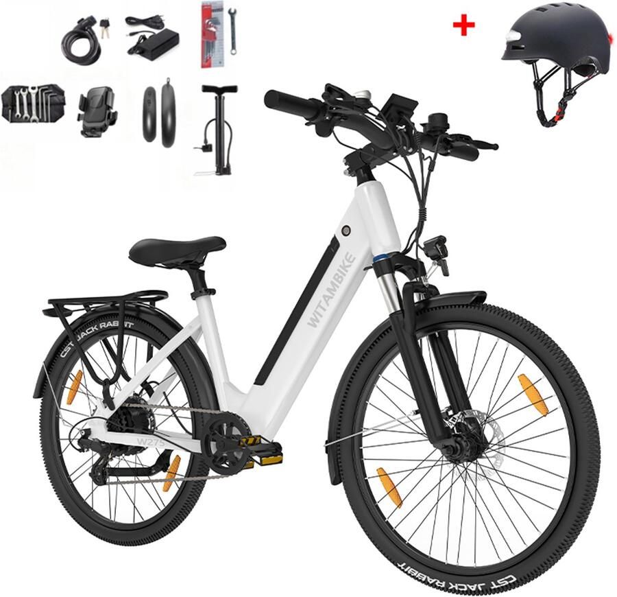 Witambike W275 Elektrische Fiets – 250W Motor – 36V 13Ah – 55-60 km Actieradius – 27.5” – Shi o 7 Versnellingen – Stadsfiets – Wit