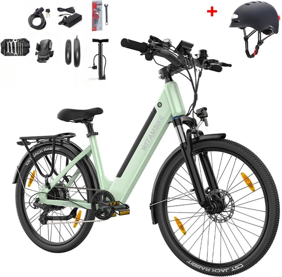 Witambike W275 Elektrische Fiets – 250W Motor – 36V 13Ah – 55-60 km Actieradius – 27.5” – Shi o 7 Versnellingen – Stadsfiets – Groen