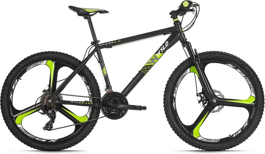 WYLD Fiets Mountainbike Hardtail 26'' Sharp Zwart 21 versnellingen zwart-groen