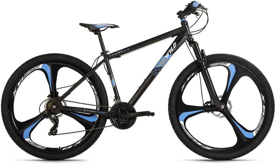 WYLD Fiets Mountainbike Hardtail 29'' Scherp Zwart 21 versnellingen zwart-blauw
