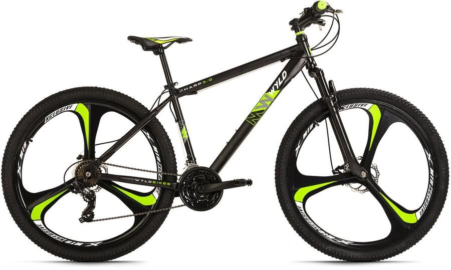 WYLD Fiets Mountainbike Hardtail 29'' Scherp Zwart 21 versnellingen zwart-groen