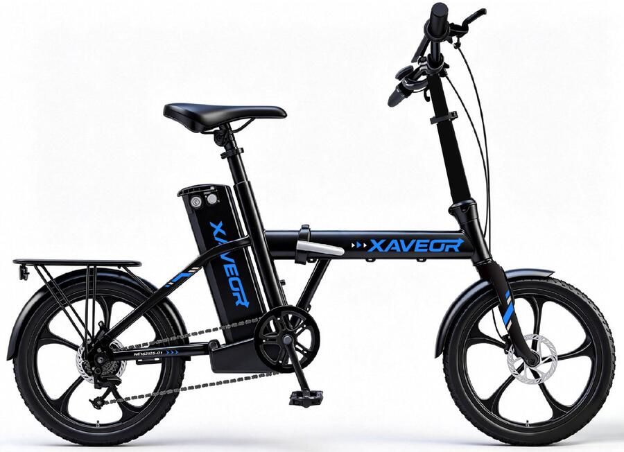 XAVEOR Elektrische Fiets 16 Inch Stads- Forensenfiets Met Uitneembare 36V 13Ah Lithiumbatterij Opvouwbare Elektrische Fiets Met 250W Motor Voor Volwassenen Woon-Werkverkeer Zwart