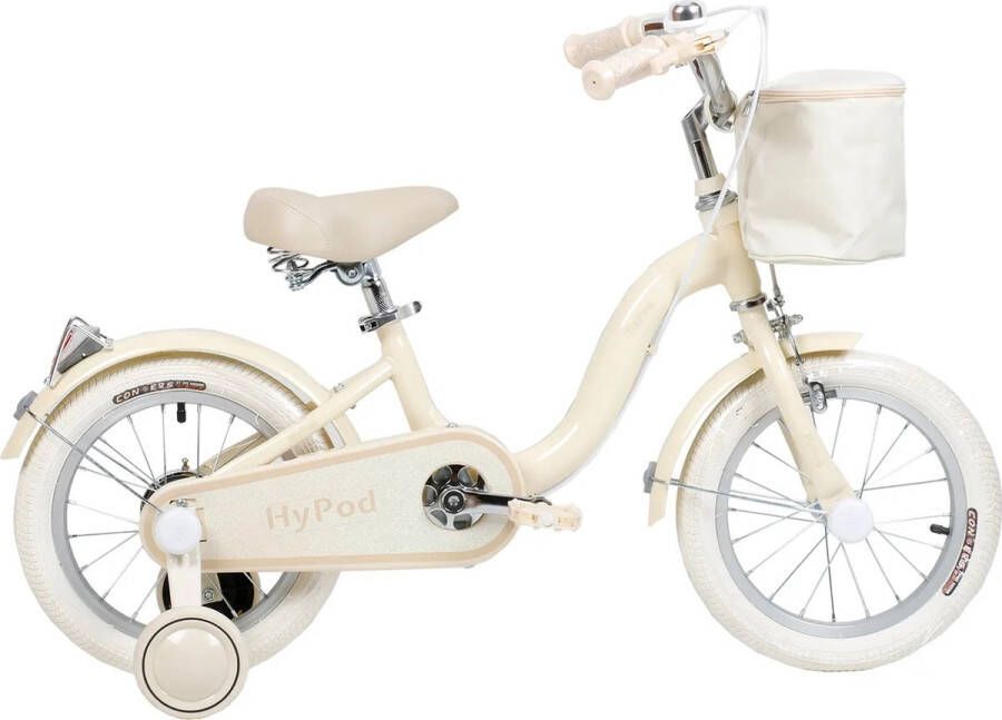 Yar Biky Meisjesfiets – 14 inch – Kinderfiets met Zijwielen & Stuurtas – Beige