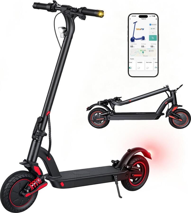 YEE GOO Elektrische step 350W Borstelloze Motor Maximumsnelheid 25 km u Actieradius 25-30 km Voor- en achtervering 10 Banden max. draaggewicht 120 kg Zwart