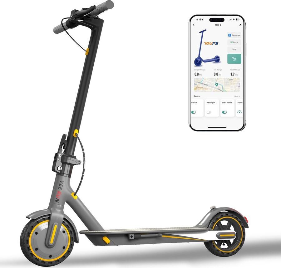 YEE RUN Elektrische Step 25km h Max. Snelheid Opvouwbare Elektrische Step 350W Motor Bereik 20-30km 8.5 inch Banden Grijs + Geel