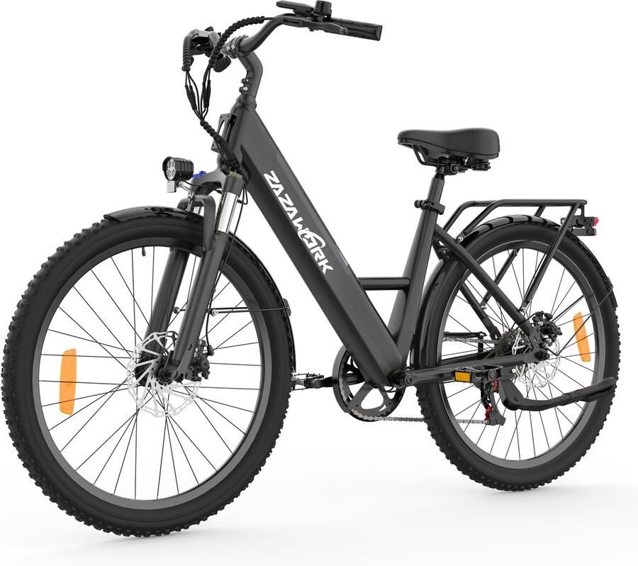 Zazawork C14 Elektrische fiets Actieradius 70km Verwijderbare Samsung batterij 36V17.5Ah Motor 250W Elektrische stadsfiets Shi o 7 versnellingen 26 Inch City Commuter EBike Zwart
