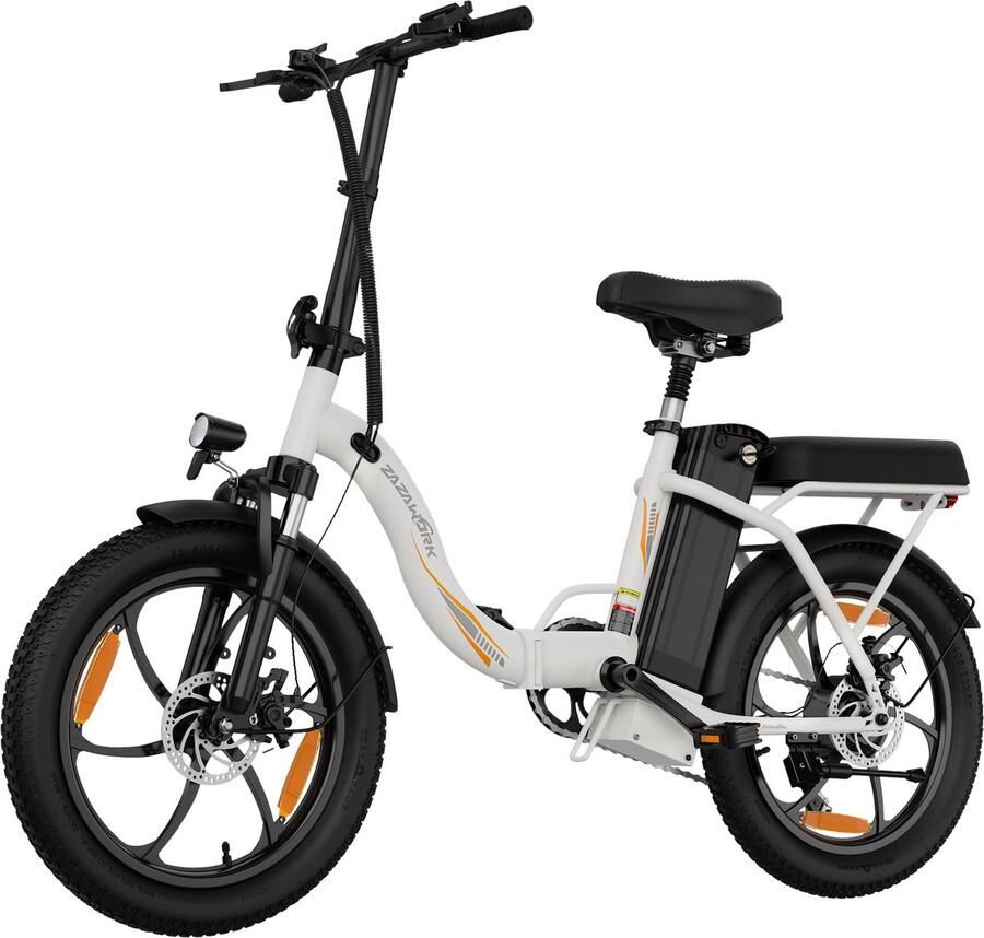 Zazawork C16 Elektrische Fiets – Actieradius tot 50 km – Afneembare 48V 16Ah Batterij – 250W Motor – 7 Versnellingen – 20 Inch Opvouwbare E-Bike – Wit