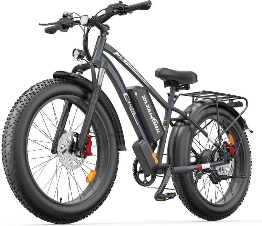 Zazawork CF26 Elektrische Fiets – 250W – 48V 20Ah – Full Suspension – Hydraulische Schijfrem – 26×4.0” Banden – Grijs